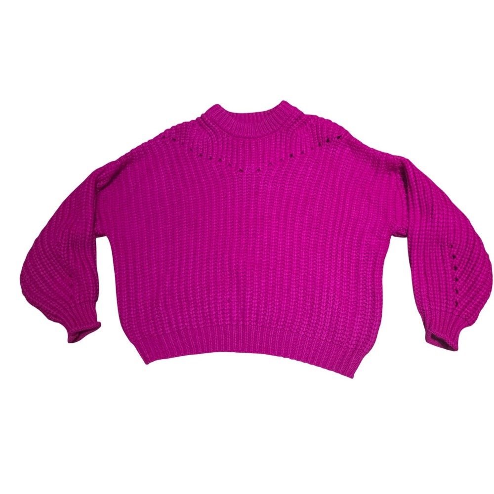Elodie Magenta Pink Chunky Ribbed Knit Oversized Pointelle Sweater Womens Medium - Picture 3 of 8